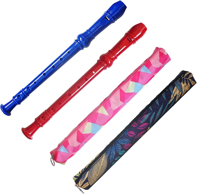 Farcaya Soprano 2 Recorder Instruments for Beginners German Style C Key 8 Hole Descant Music with Clean Rod 2 Storage Cases (Red +Blue) - Image 1